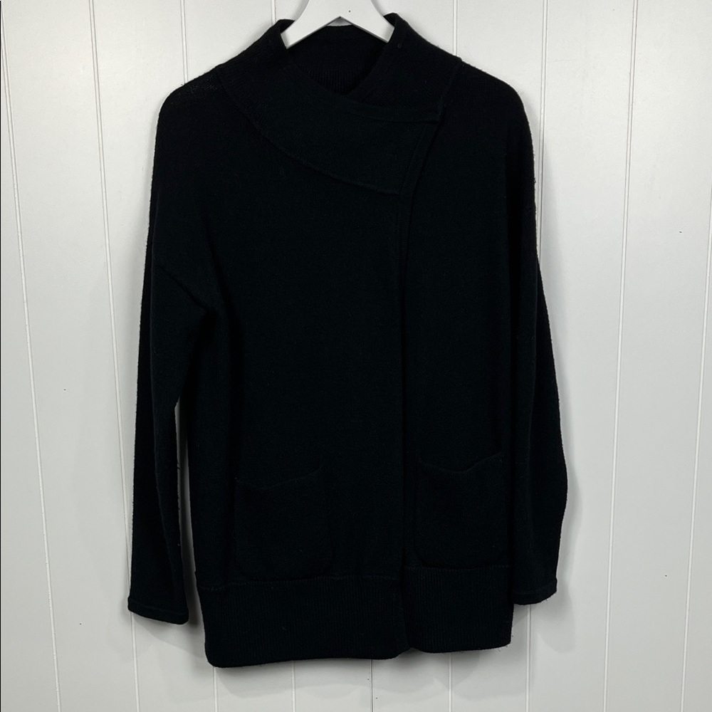 White & Warren Womens Open Front Cardi S Black Asym Neckline Long Line Soft Nice